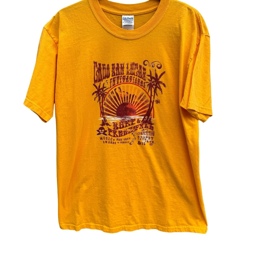 Gildan Cabo San Lucas Invitational Surf Freestyle Graphic T-Shirt Yellow Large