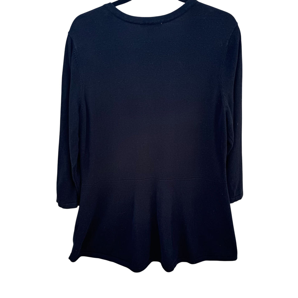 Isaac Mizrahi Live! Womens Black V Neck Button-Front 3/4 Sleeve Knit Cardigan L