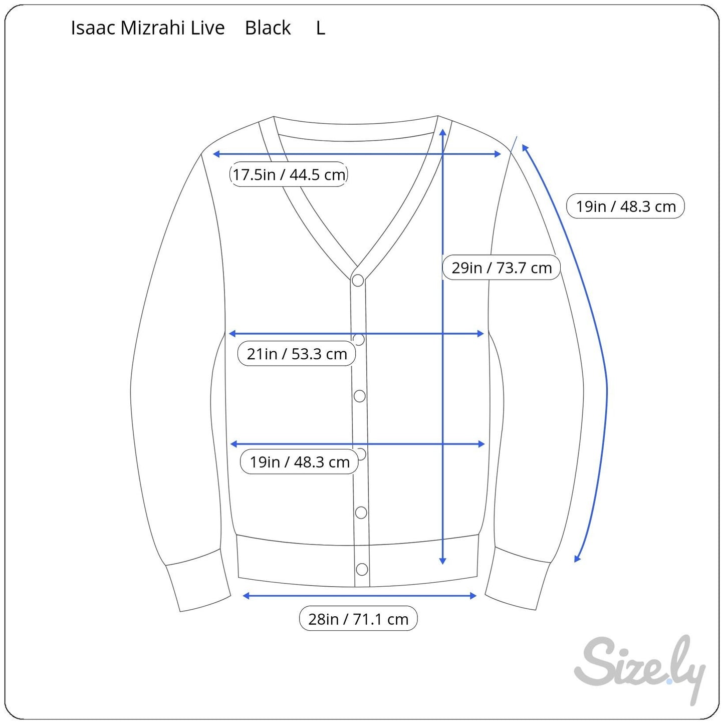 Isaac Mizrahi Live! Womens Black V Neck Button-Front 3/4 Sleeve Knit Cardigan L