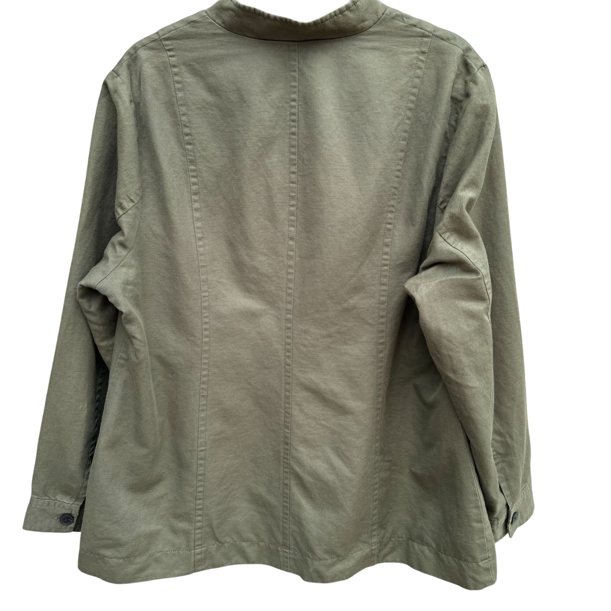 Coldwater Creek Olive Green Womens Army Military Mandarin Collar Linen Jacket 18