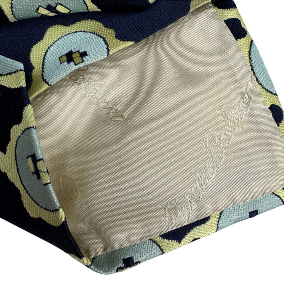 Cesare Balzano Vintage Floral Abstract Pattern Silk Navy Yellow Tie Necktie