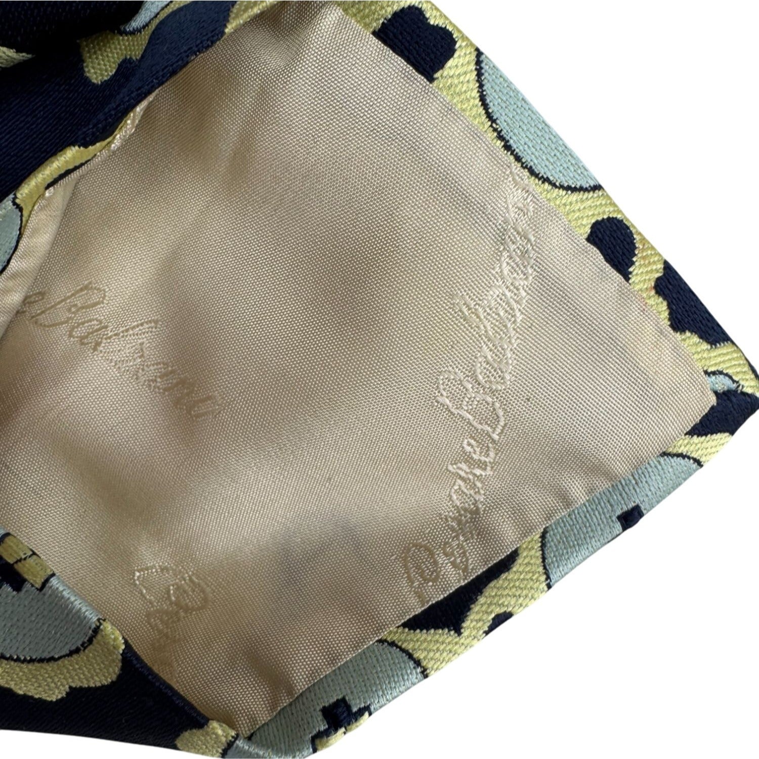 Cesare Balzano Vintage Floral Abstract Pattern Silk Navy Yellow Tie Necktie