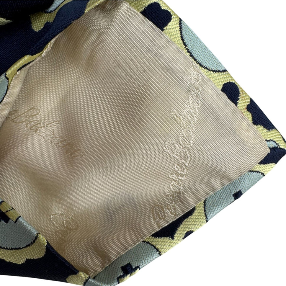 Cesare Balzano Vintage Floral Abstract Pattern Silk Navy Yellow Tie Necktie
