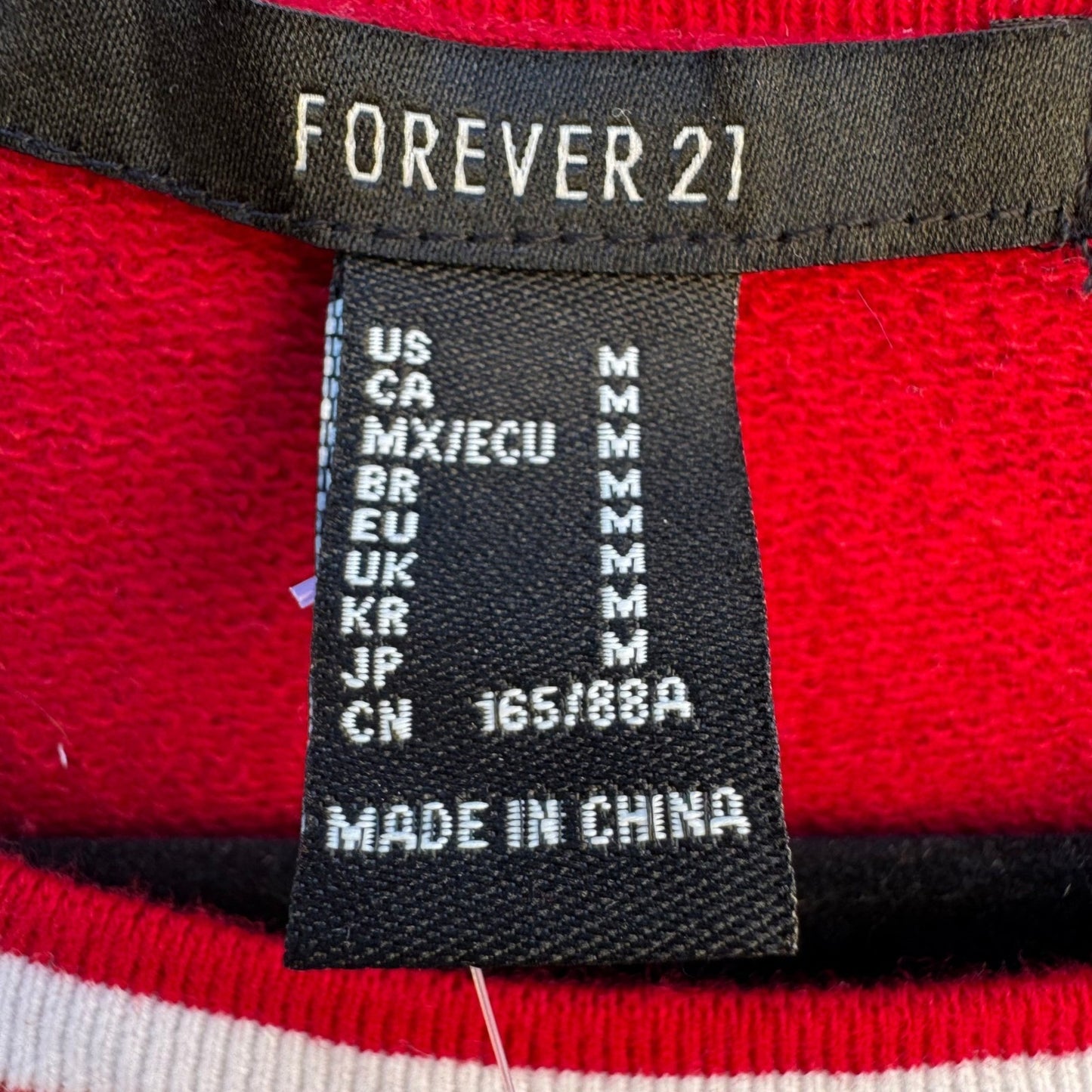 Forever 21 Womens Colorblock Cropped Sweatshirt Red White Blue Drawstring M NEW