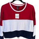 Switch Forever 21 Womens Colorblock Cropped Sweatshirt Red White Blue Drawstring M NEW 3 image