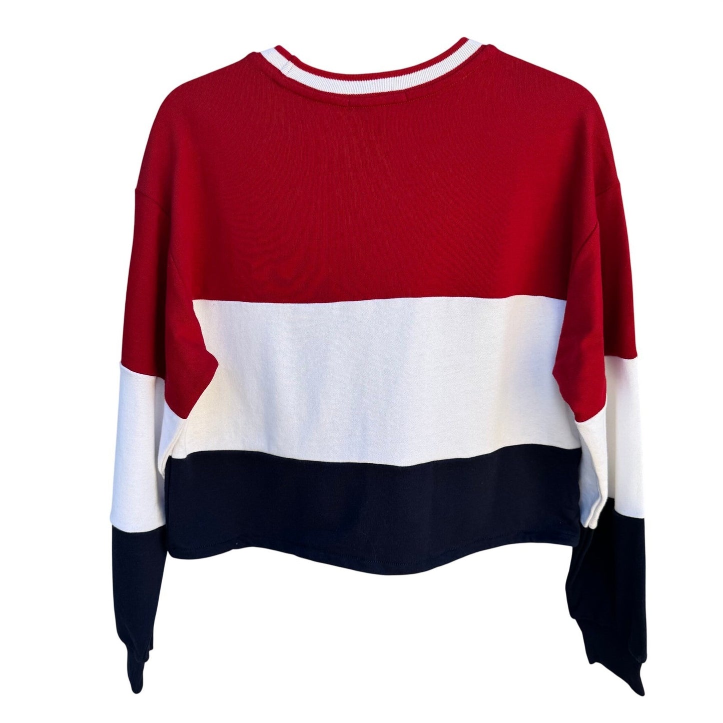Forever 21 Womens Colorblock Cropped Sweatshirt Red White Blue Drawstring M NEW