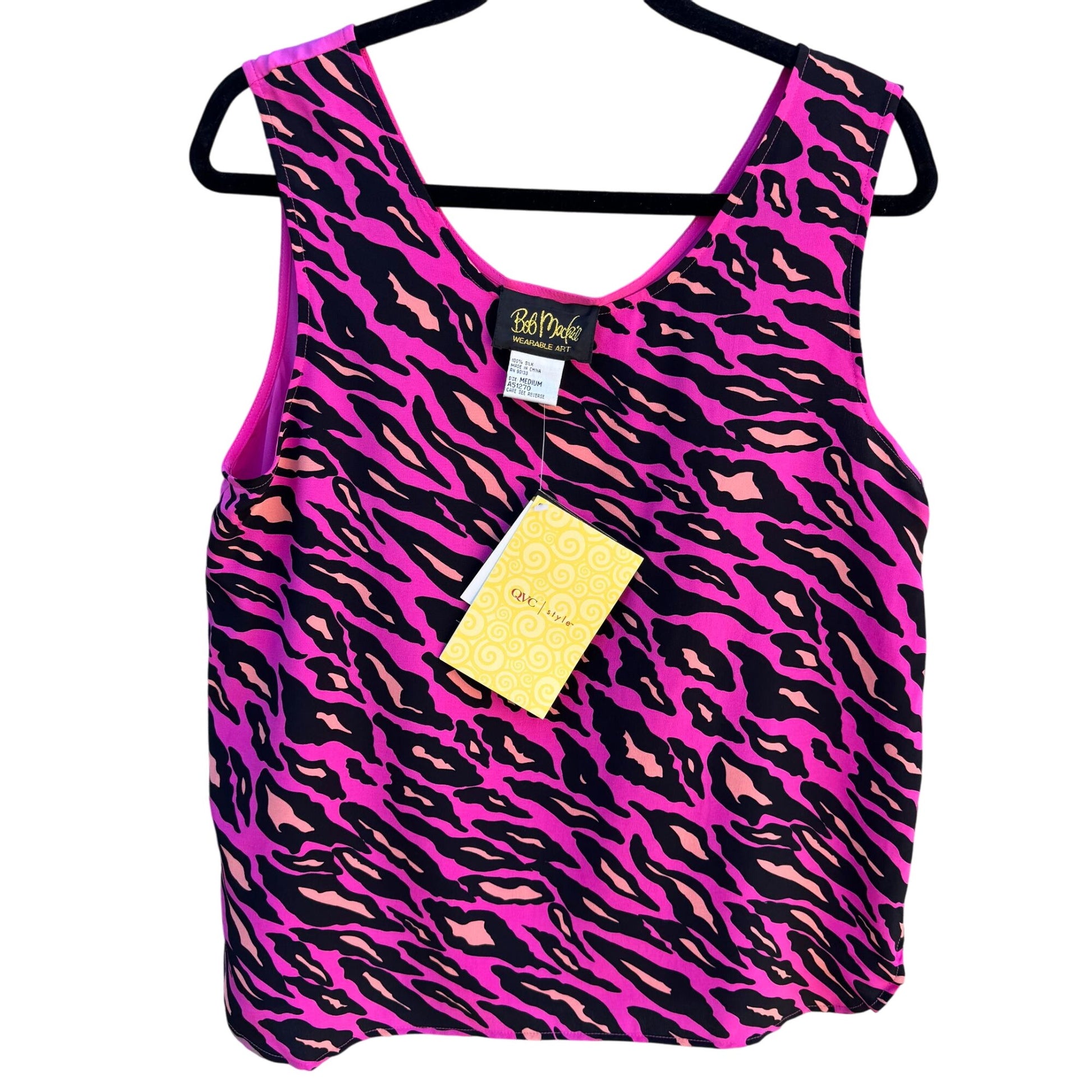 Bob Mackie Wearable Art Womens Pink Zebra Print Silk Sleeveless Tank Blouse New M