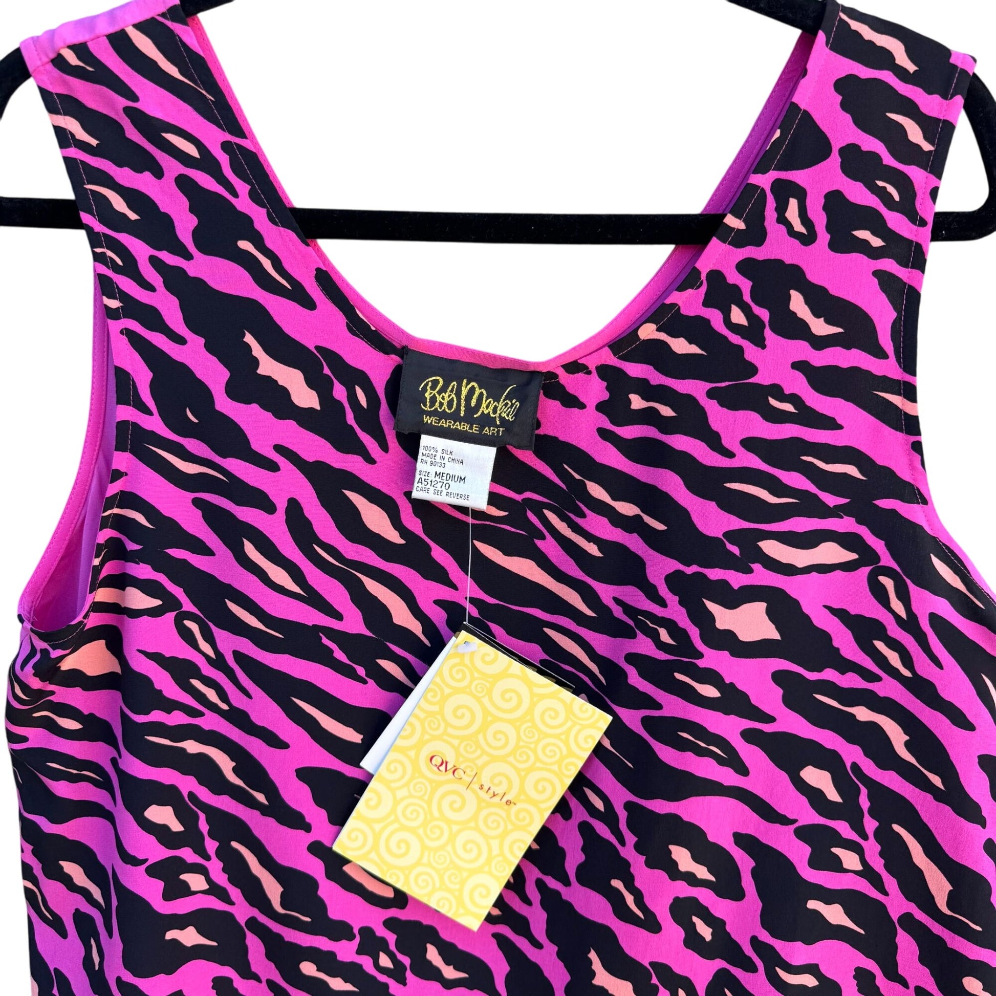 Bob Mackie Wearable Art Womens Pink Zebra Print Silk Sleeveless Tank Blouse New M