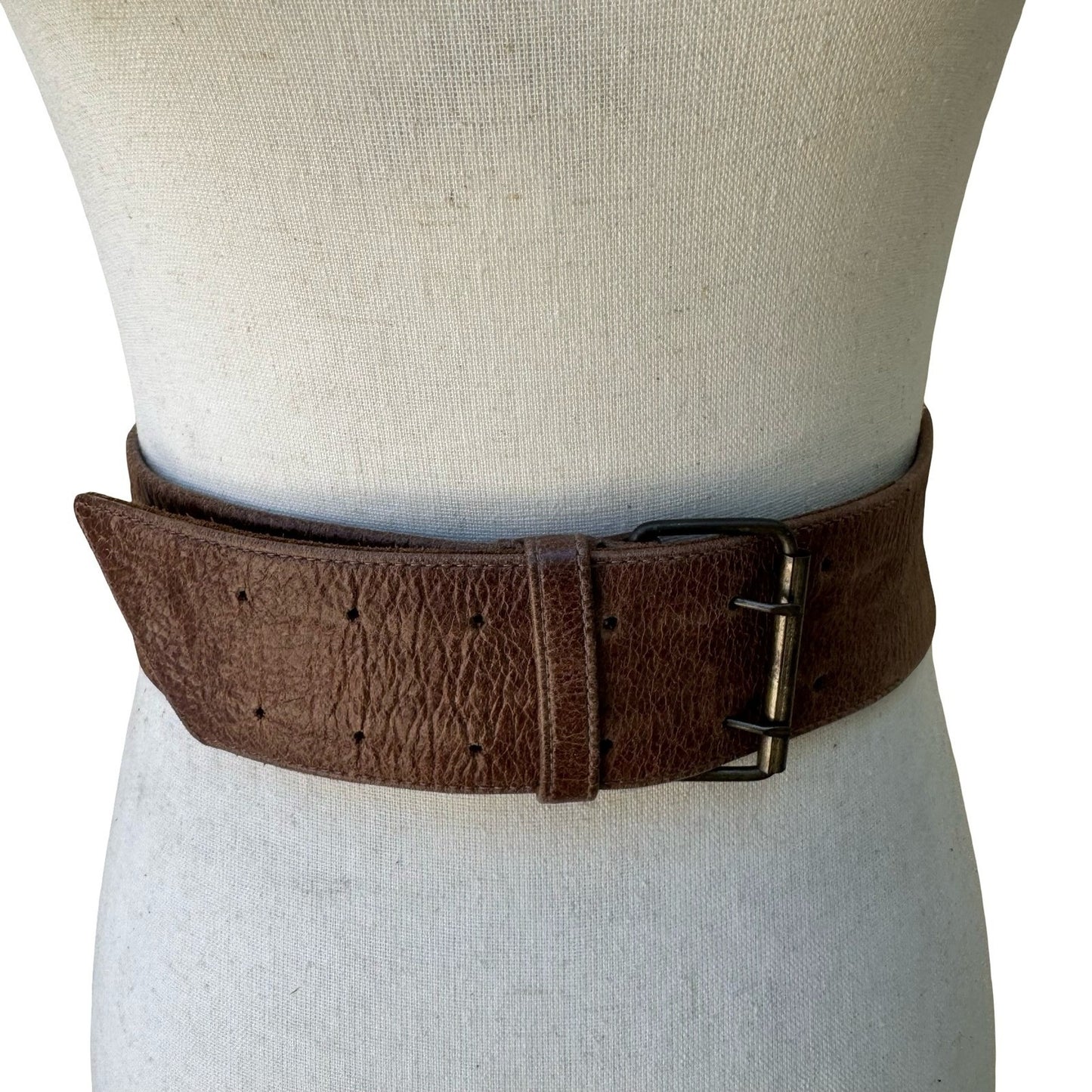 Anja Flint Y2L Western Boho Rustic Brown Pebbled Leather Wide Statement Belt M