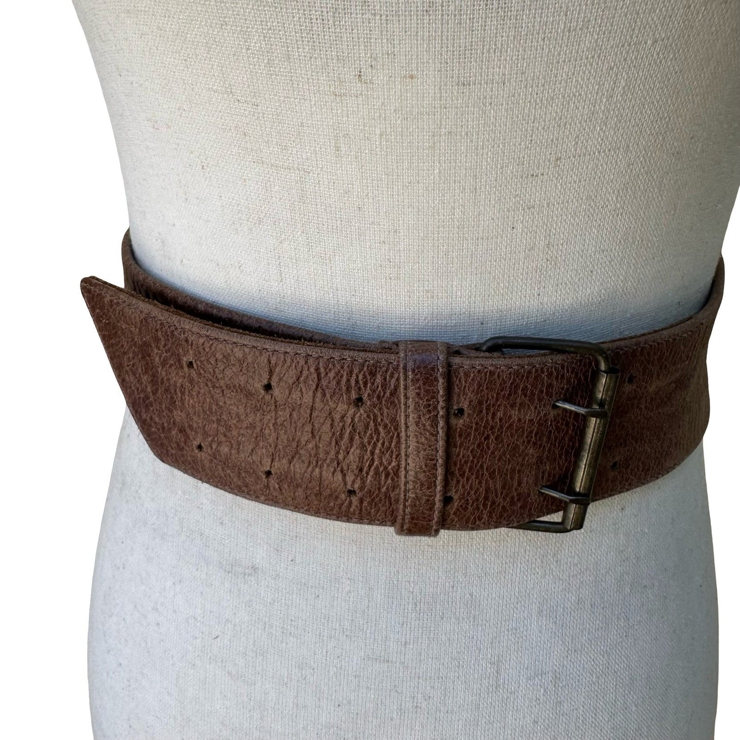 Anja Flint Y2L Western Boho Rustic Brown Pebbled Leather Wide Statement Belt M