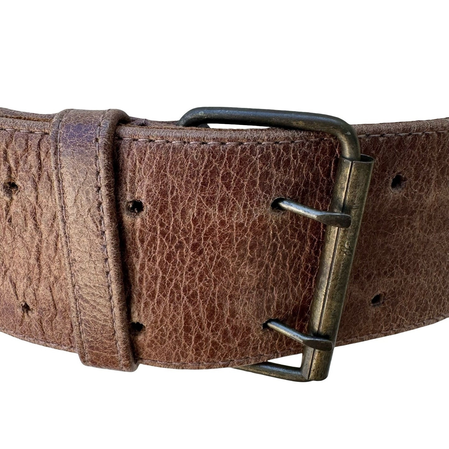 Anja Flint Y2L Western Boho Rustic Brown Pebbled Leather Wide Statement Belt M
