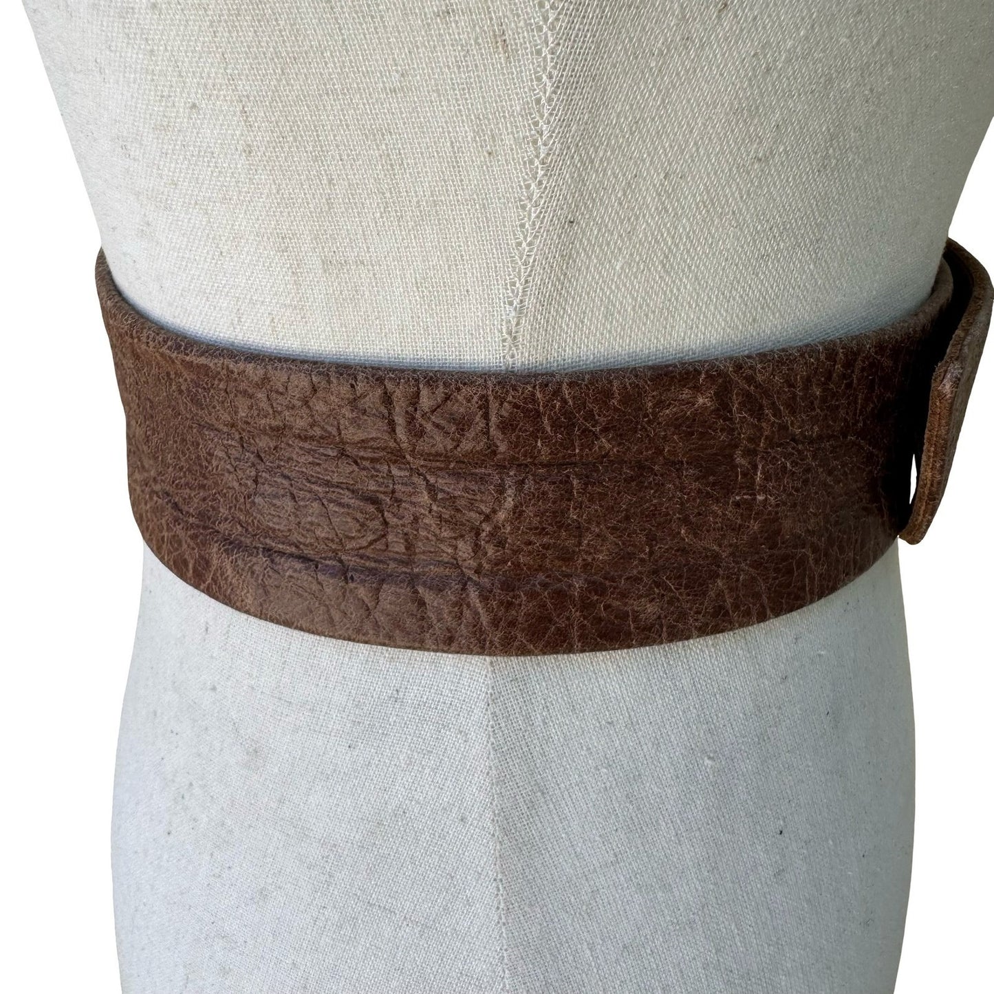 Anja Flint Y2L Western Boho Rustic Brown Pebbled Leather Wide Statement Belt M
