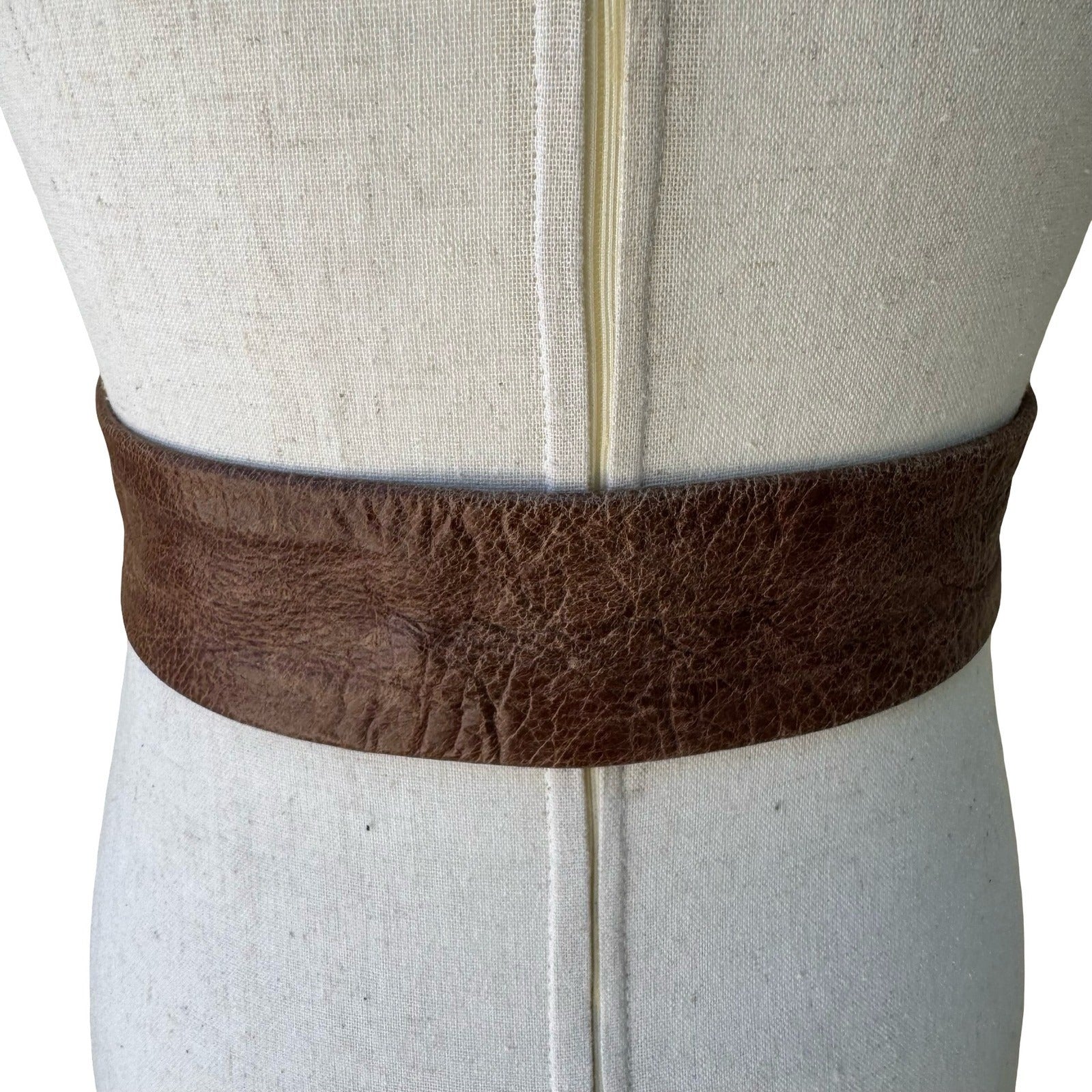 Anja Flint Y2L Western Boho Rustic Brown Pebbled Leather Wide Statement Belt M