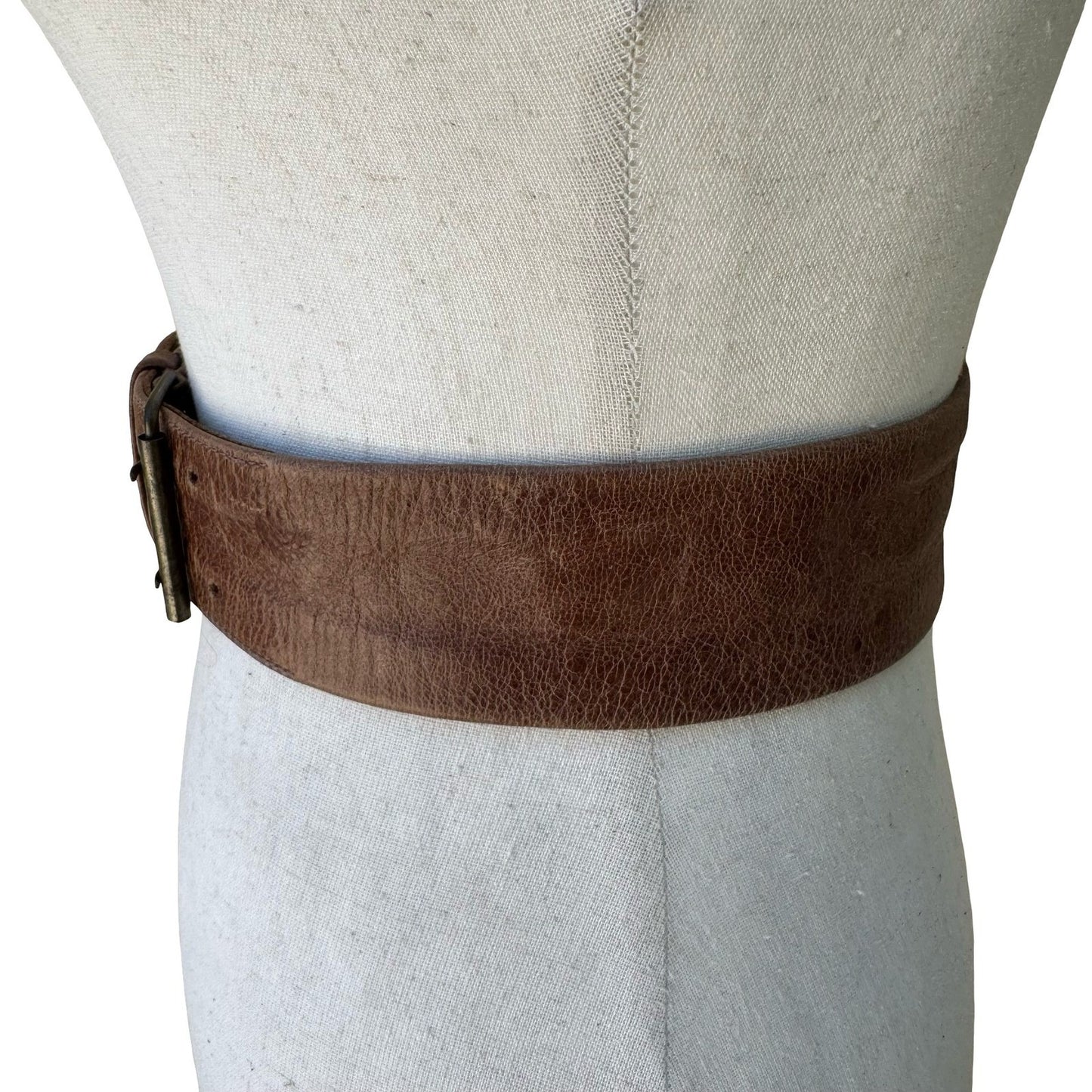 Anja Flint Y2L Western Boho Rustic Brown Pebbled Leather Wide Statement Belt M