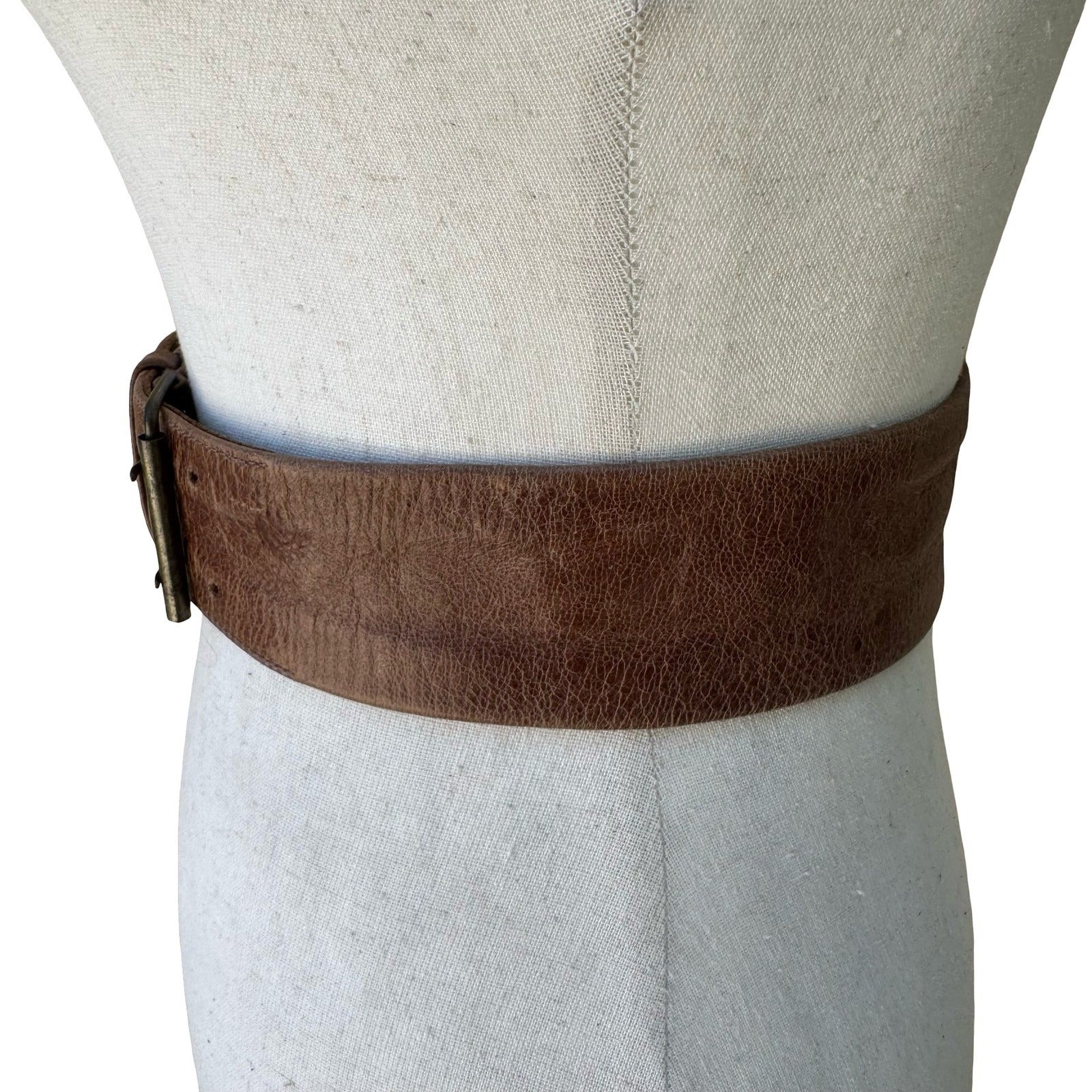 Anja Flint Y2L Western Boho Rustic Brown Pebbled Leather Wide Statement Belt M