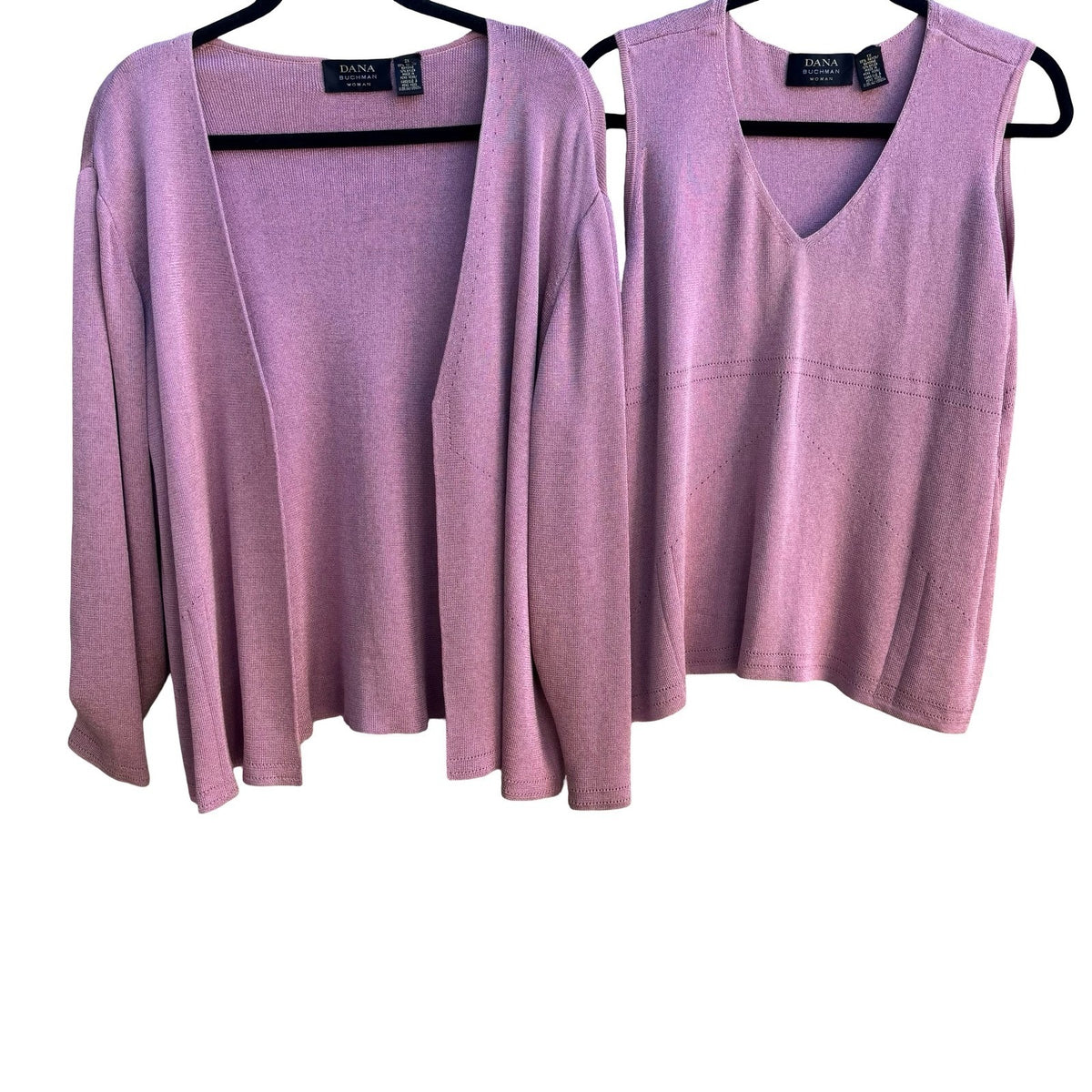 Dana Buchman Coastal Mauve Pink Pointelle Knitwear Cardigan Tank Twin Set 1X 2X