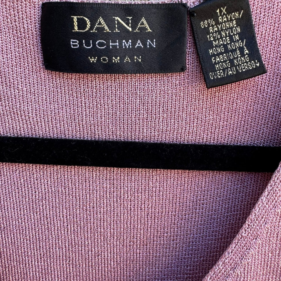 Dana Buchman Coastal Mauve Pink Pointelle Knitwear Cardigan Tank Twin Set 1X 2X