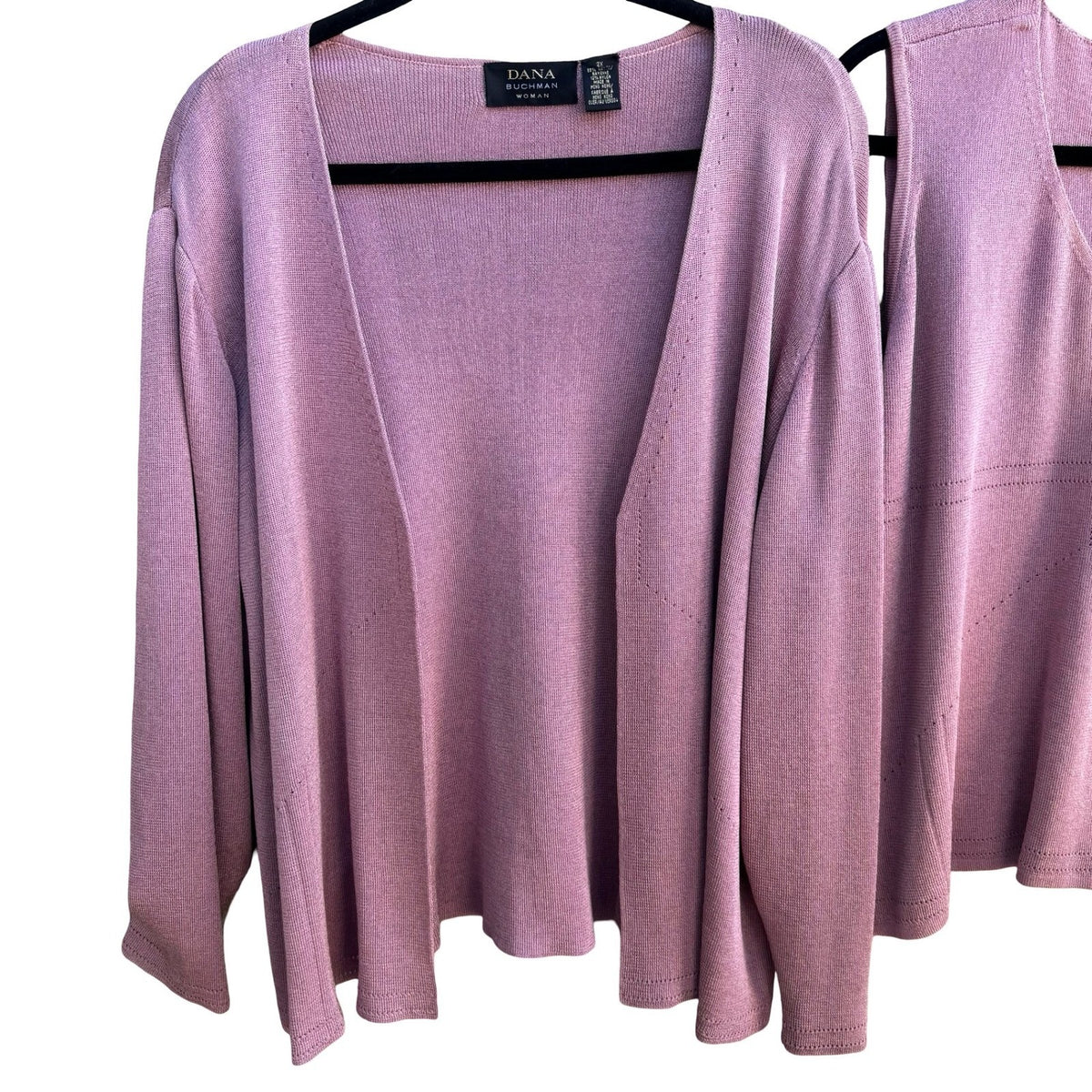 Dana Buchman Coastal Mauve Pink Pointelle Knitwear Cardigan Tank Twin Set 1X 2X