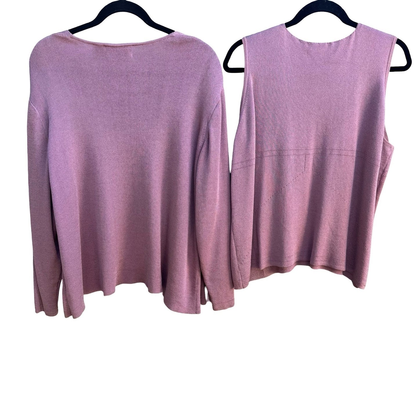 Dana Buchman Coastal Mauve Pink Pointelle Knitwear Cardigan Tank Twin Set 1X 2X