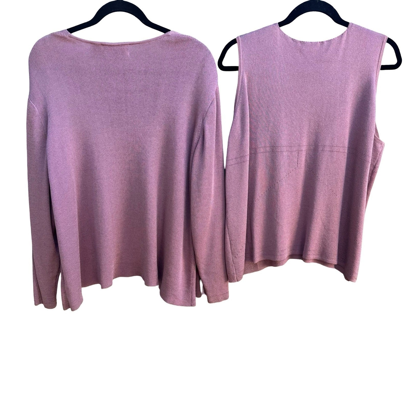 Dana Buchman Coastal Mauve Pink Pointelle Knitwear Cardigan Tank Twin Set 1X 2X