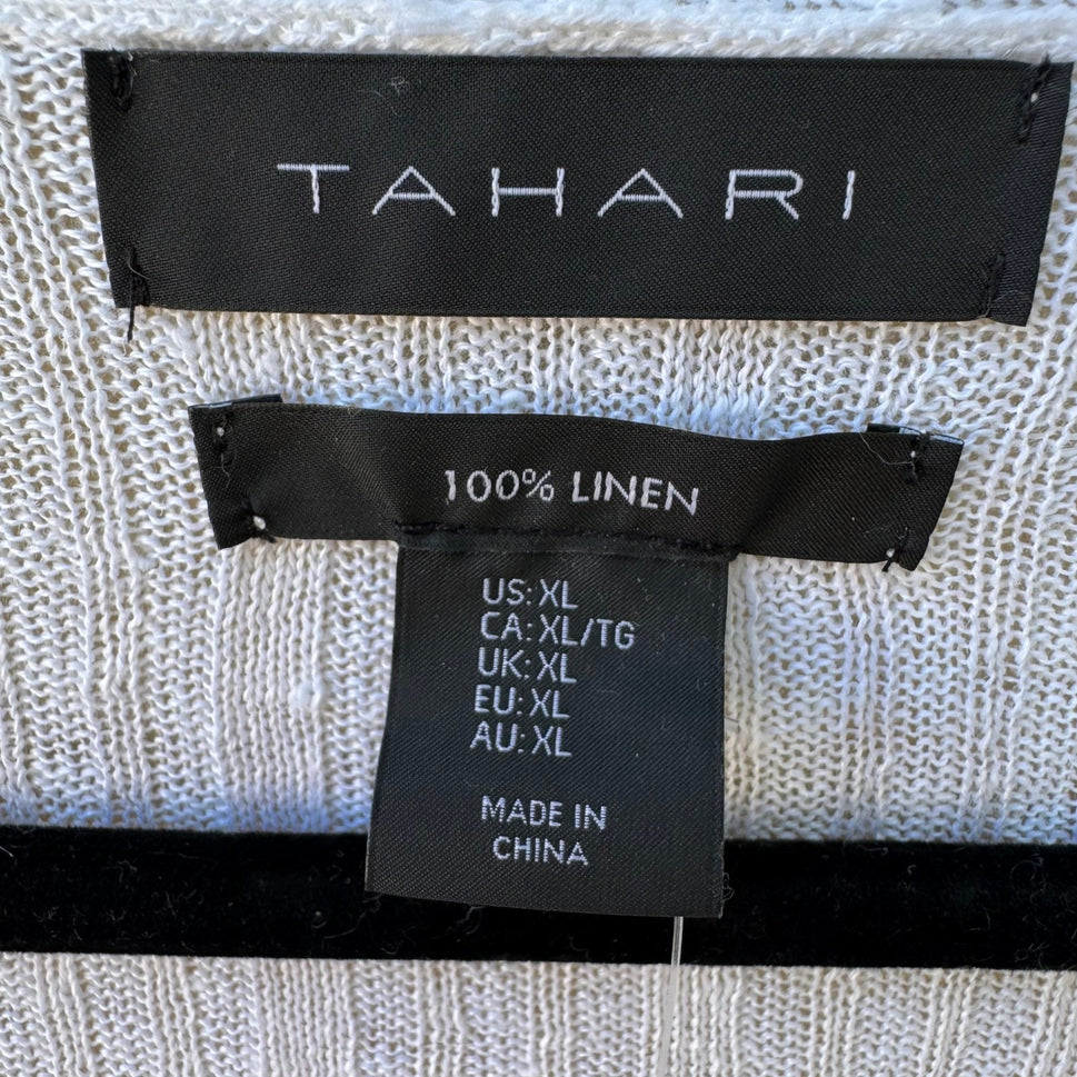 Tahari 100% Linen Coastal Ribbed Open Front Cardigan Sweater White Womens XL NWT