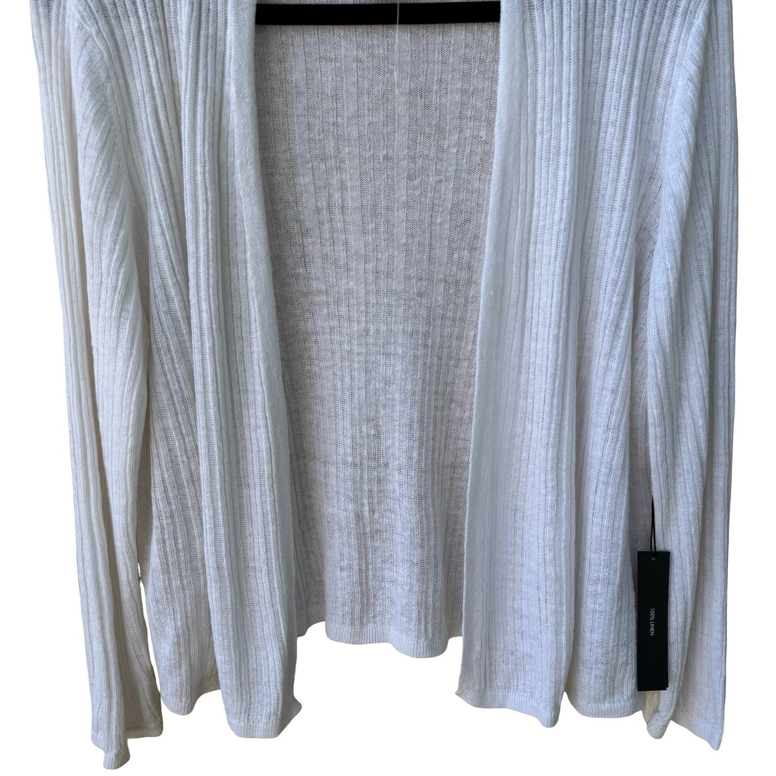 Tahari 100% Linen Coastal Ribbed Open Front Cardigan Sweater White Womens XL NWT