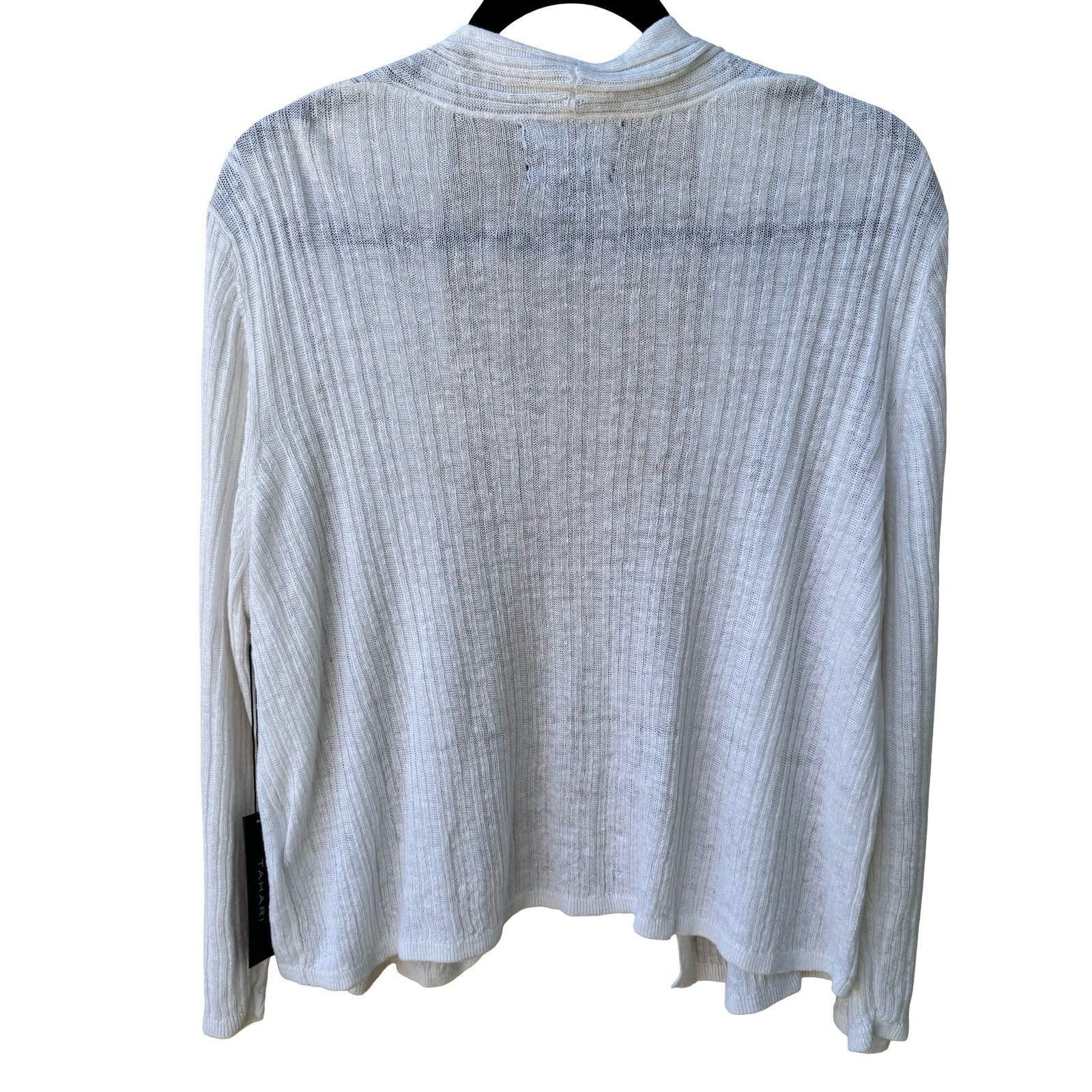 Tahari 100% Linen Coastal Ribbed Open Front Cardigan Sweater White Womens XL NWT