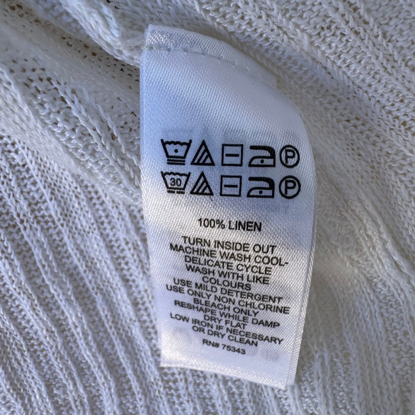 Tahari 100% Linen Coastal Ribbed Open Front Cardigan Sweater White Womens XL NWT