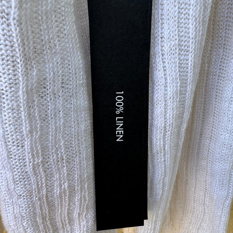 Tahari 100% Linen Coastal Ribbed Open Front Cardigan Sweater White Womens XL NWT