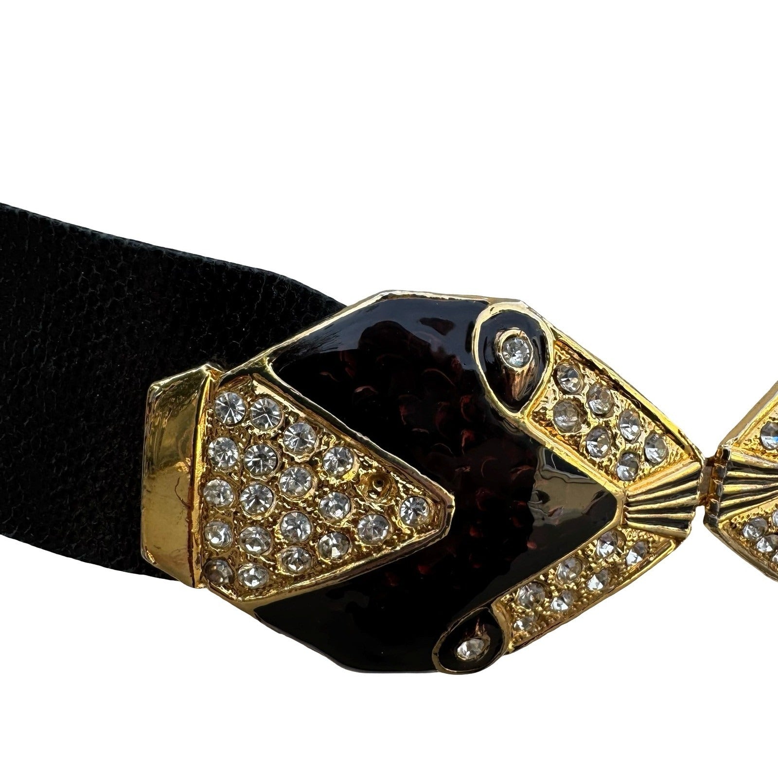 Puruti Vintage Black Gold Rhinestone Enamel Statement Waist Belt with Dust Bag