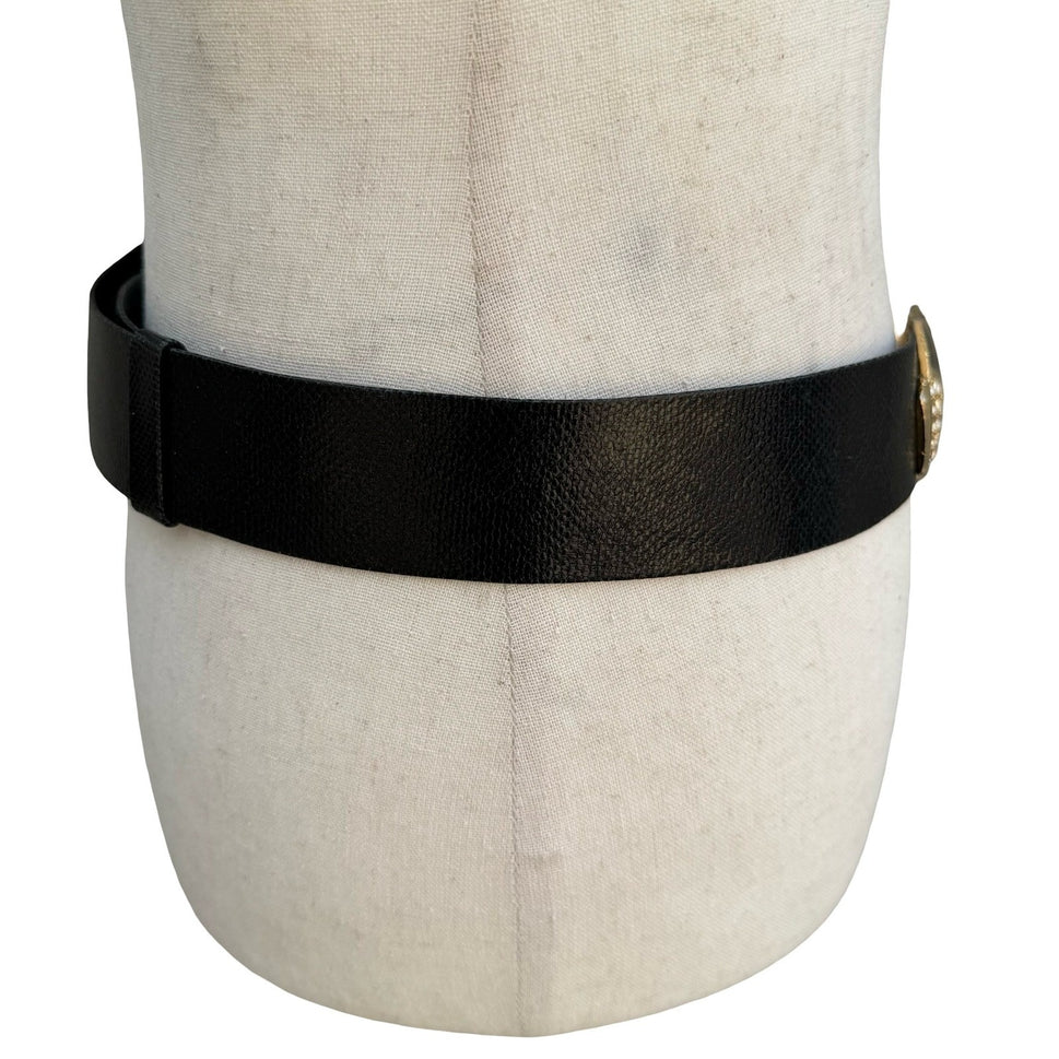 Puruti Vintage Black Gold Rhinestone Enamel Statement Waist Belt with Dust Bag