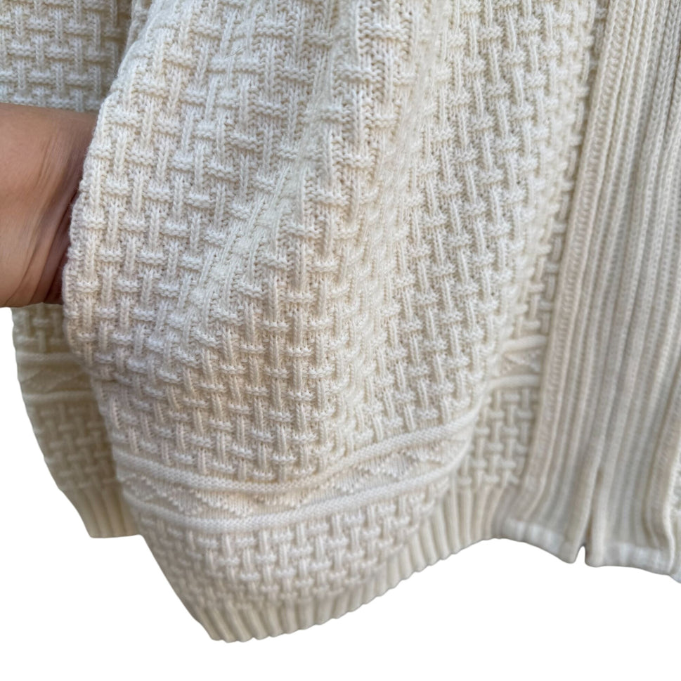 Comfort Knits Mens Vintage Ivory Full-Zip Basketweave Grandpa Cardigan Sweater L