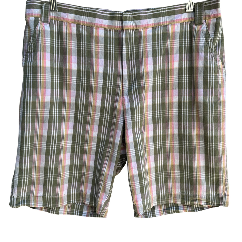 Sag Harbor Womens Green Pink Plaid Cotton Golf Preppy Bermuda Flat Front Shorts 16