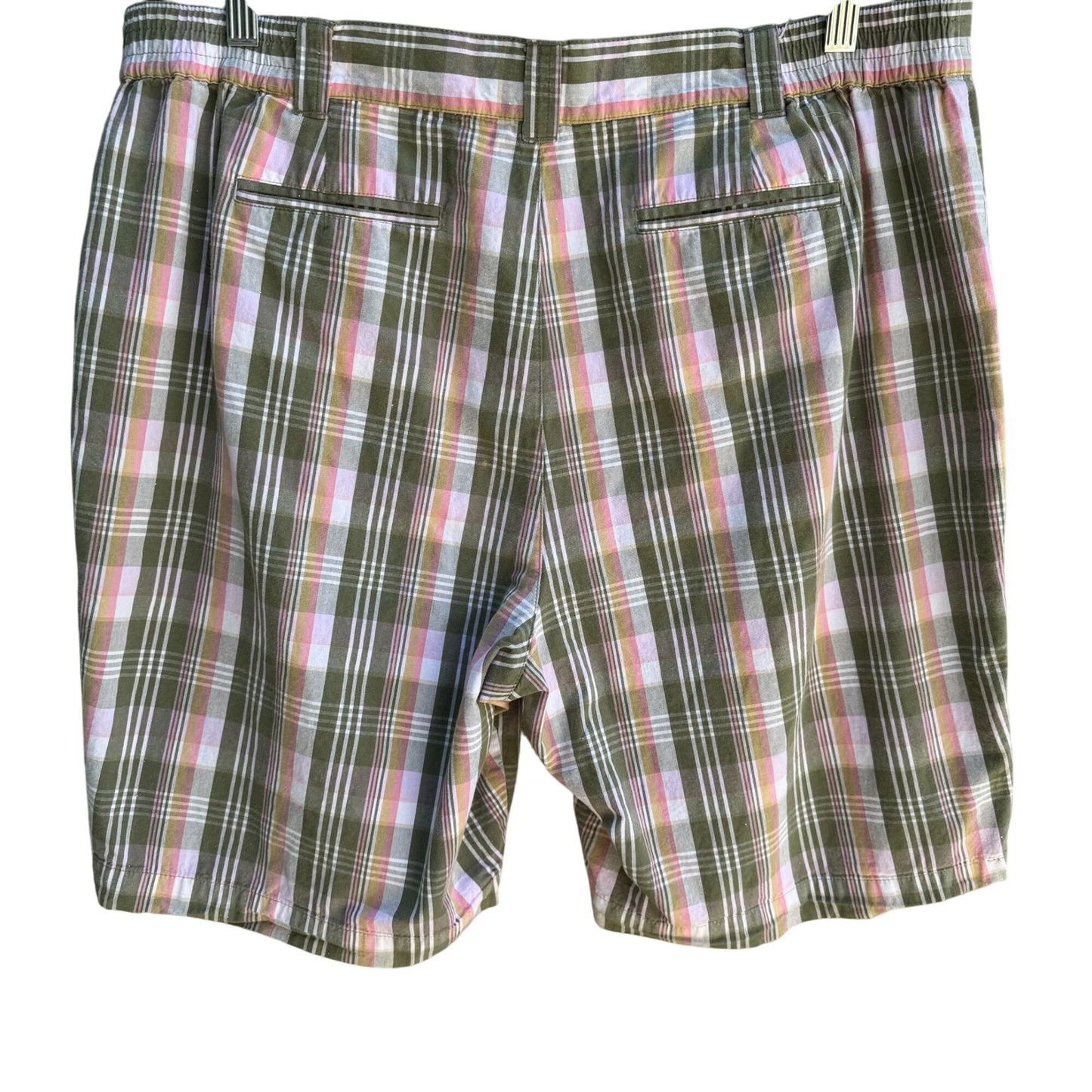 Sag Harbor Womens Green Pink Plaid Cotton Golf Preppy Bermuda Flat Front Shorts 16
