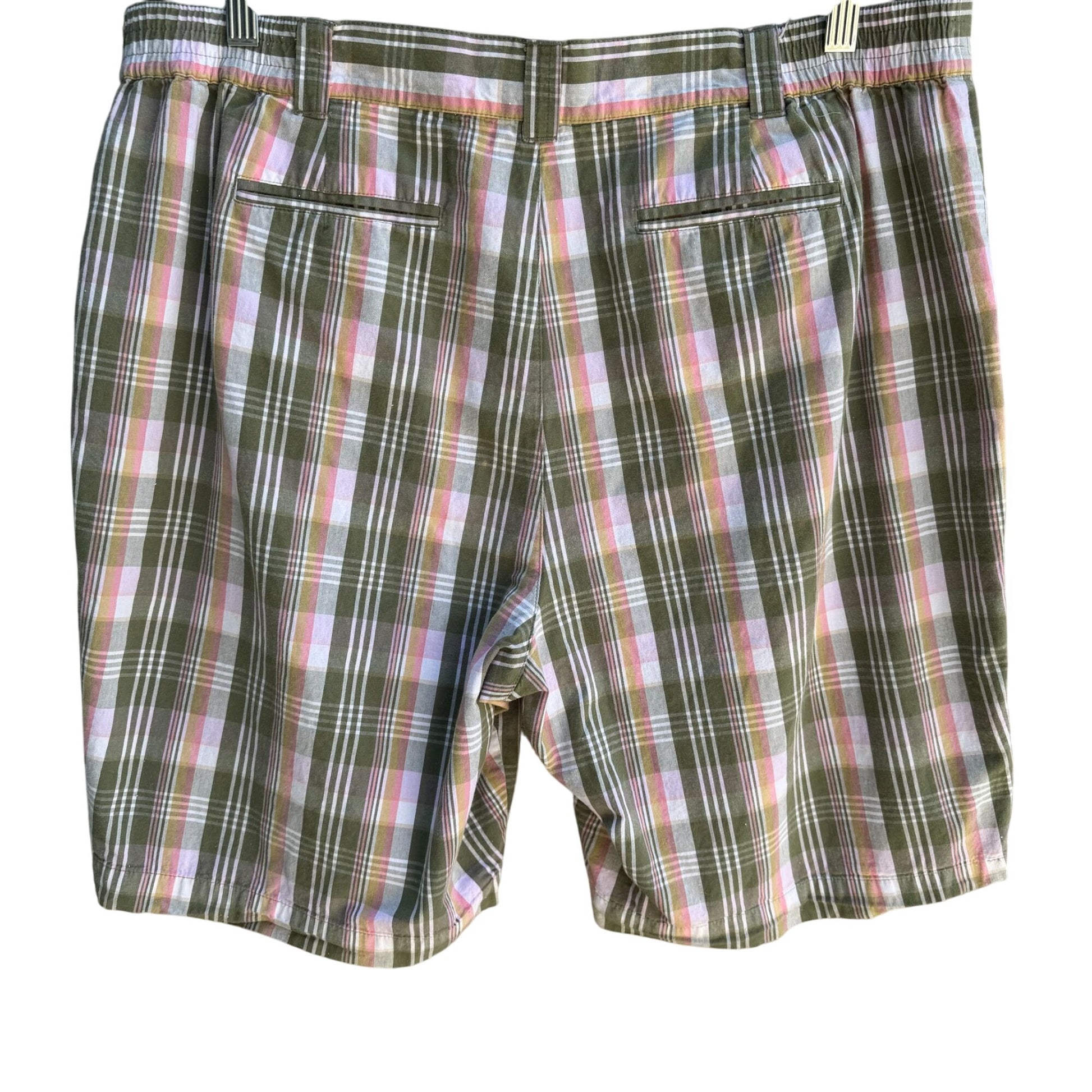 Sag Harbor Womens Green Pink Plaid Cotton Golf Preppy Bermuda Flat Front Shorts 16