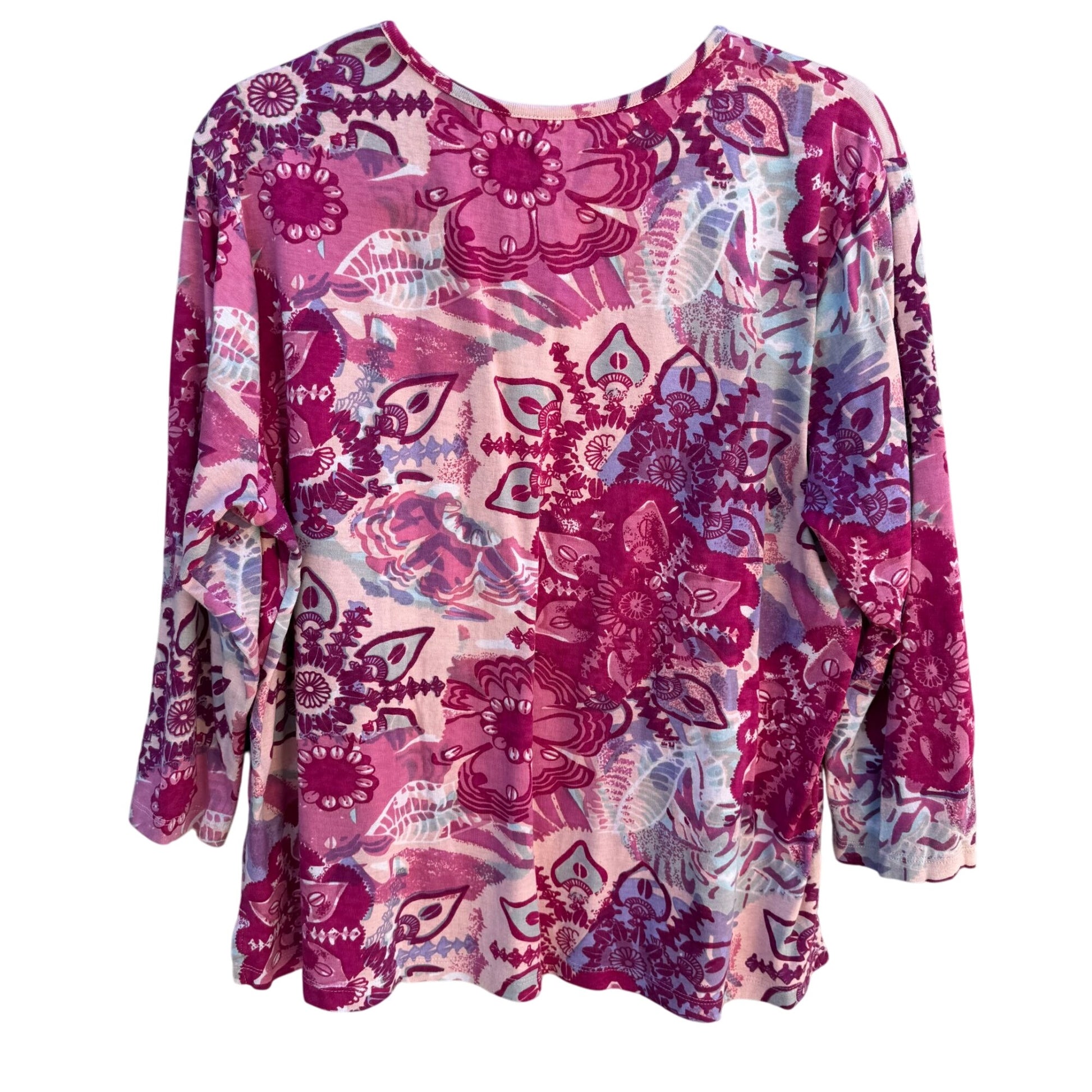 Serengeti Womens Floral V-Neck Long Sleeve Boho Pink Purple Tunic Blouse Top XL