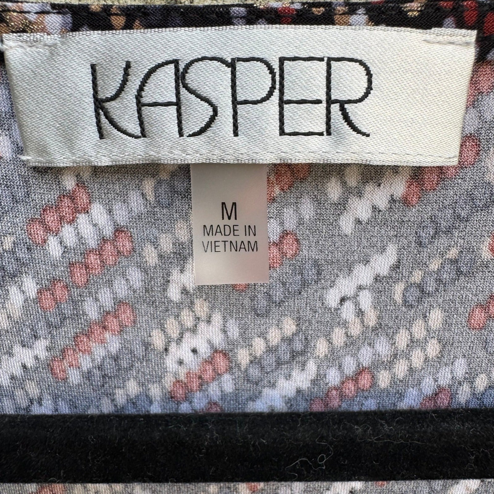 Kasper Careerwear Metallic Geometric Pleated Scoop Neck Blouse Black Womens M