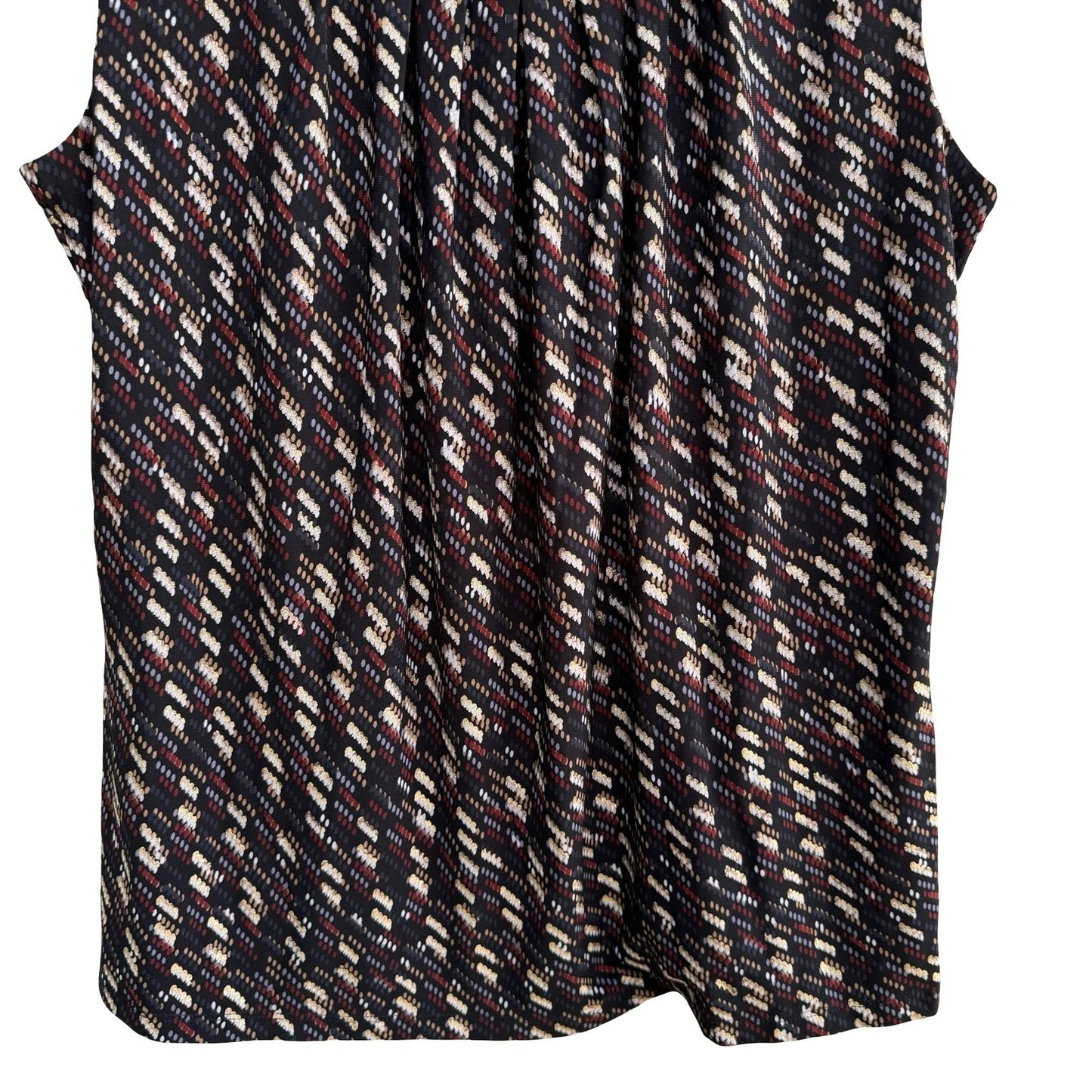 Kasper Careerwear Metallic Geometric Pleated Scoop Neck Blouse Black Womens M
