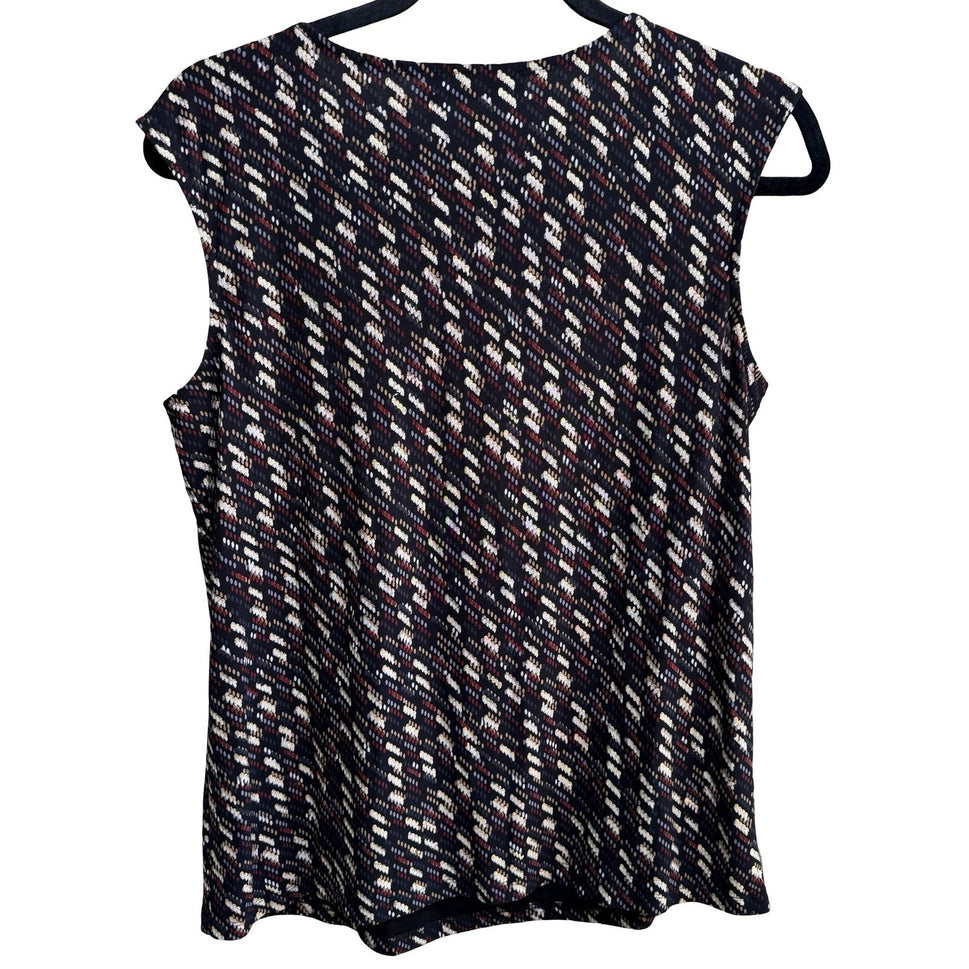 Kasper Careerwear Metallic Geometric Pleated Scoop Neck Blouse Black Womens M