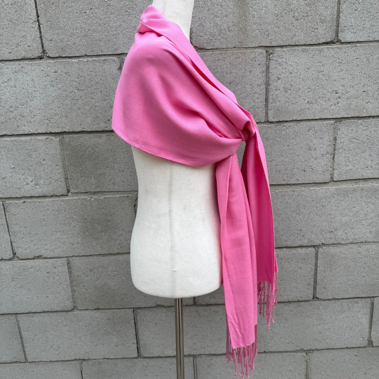 Symphony Designs Pink Pashmina Shawl Wrap 100% Viscose Fringe Tassel Scarf India