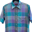 Switch Nordstrom Mens Short Sleeve Button Down Shirt Purple Teal Plaid Size Medium 3 image