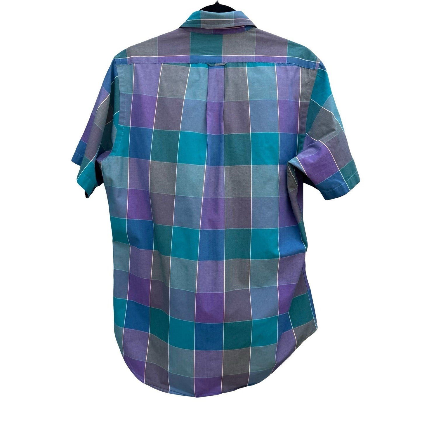 Nordstrom Mens Short Sleeve Button Down Shirt Purple Teal Plaid Size Medium