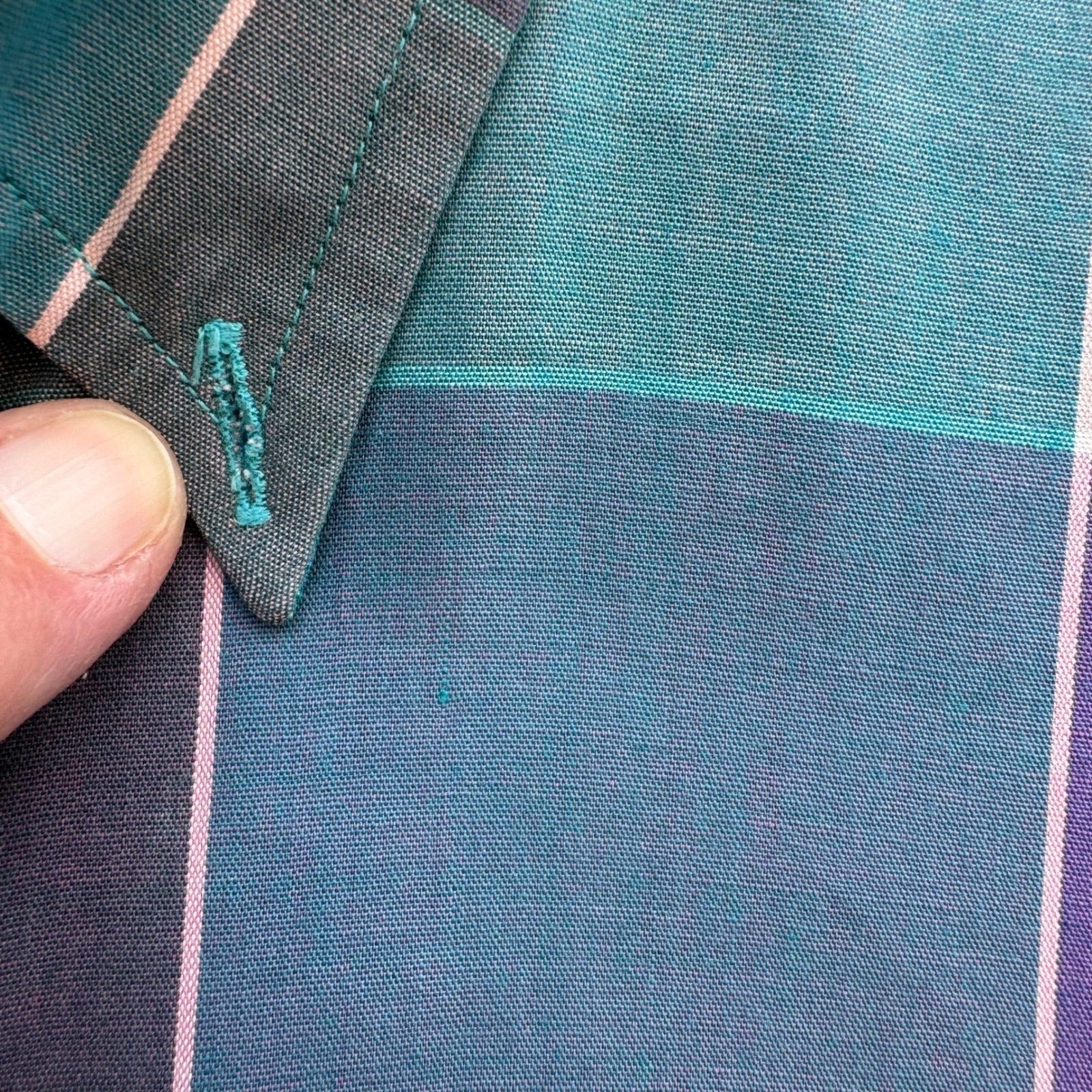 Nordstrom Mens Short Sleeve Button Down Shirt Purple Teal Plaid Size Medium