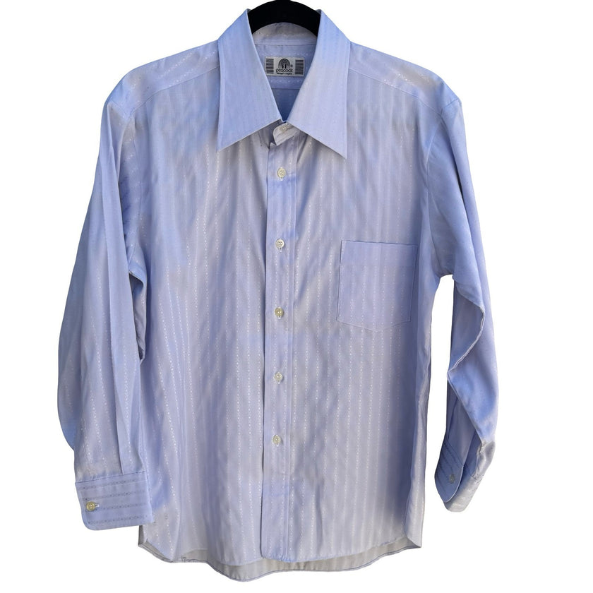 Peacock Shinsegae Korean Vintage 70s Blue Dagger Collar Stripe Disco Shirt L NEW