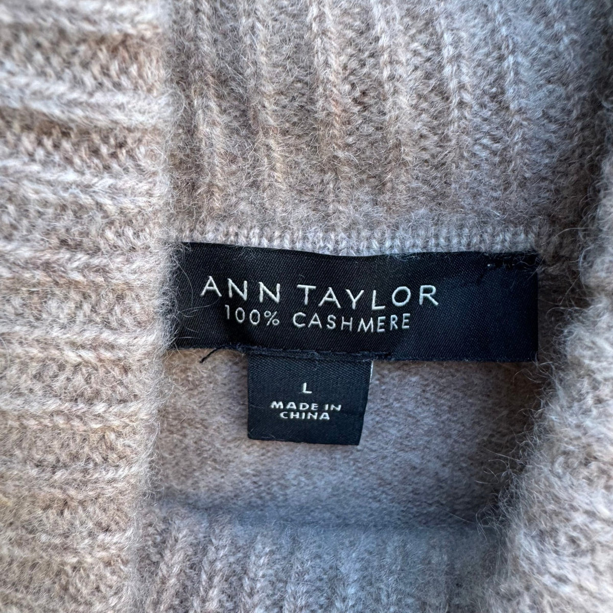 Ann Taylor Cashmere Quiet Luxury Minimalist Preppy Cowl Neck Sweater Dress Tan M