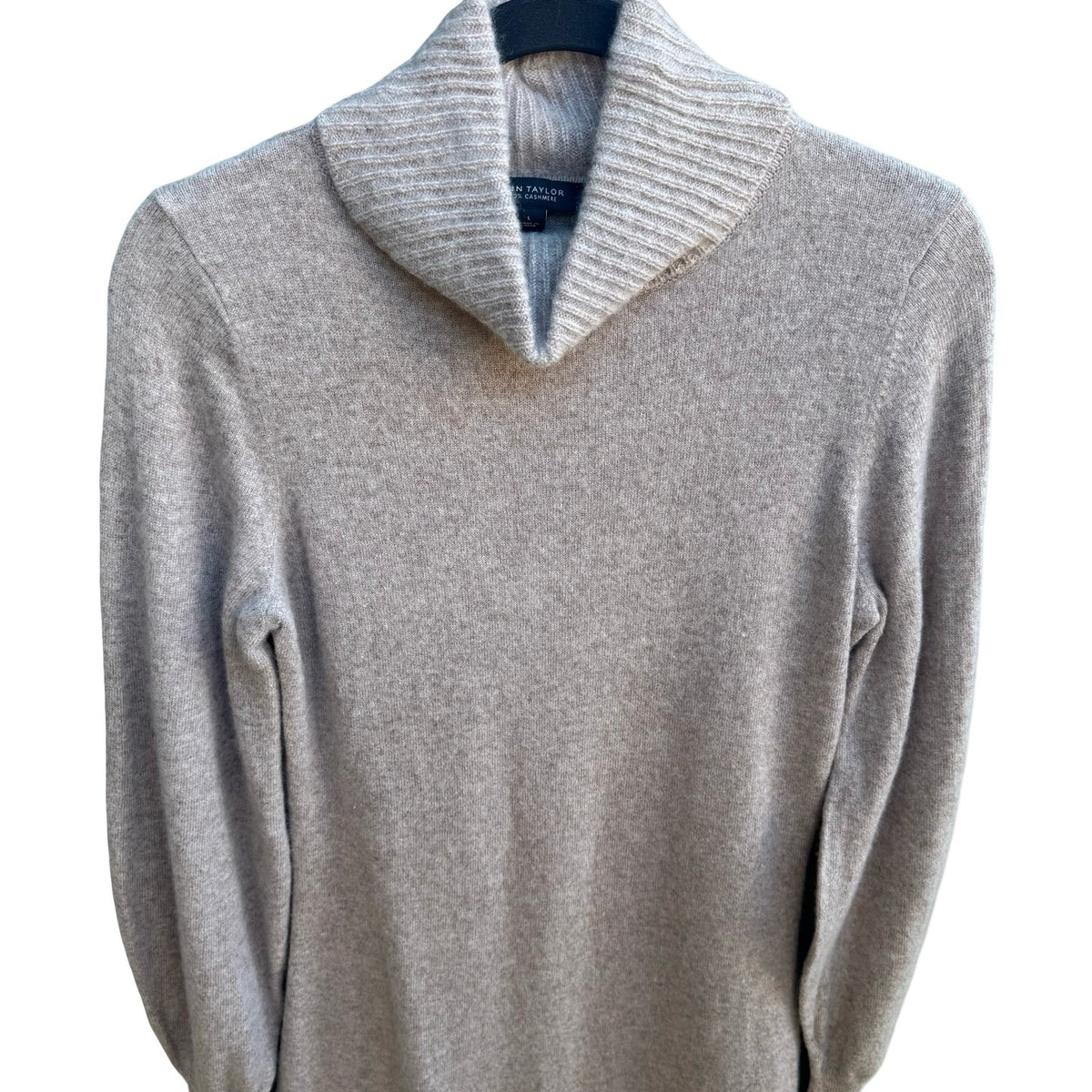 Ann Taylor Cashmere Quiet Luxury Minimalist Preppy Cowl Neck Sweater Dress Tan M