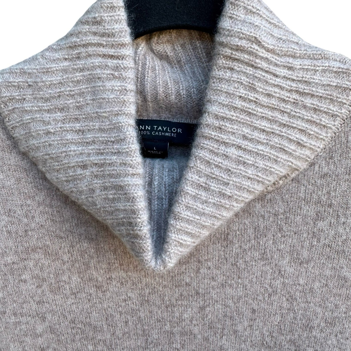 Ann Taylor Cashmere Quiet Luxury Minimalist Preppy Cowl Neck Sweater Dress Tan M