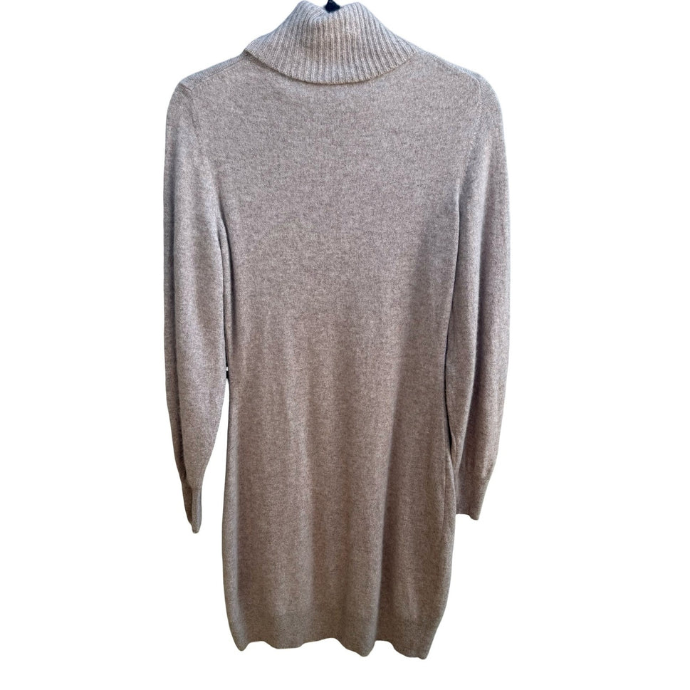 Ann Taylor Cashmere Quiet Luxury Minimalist Preppy Cowl Neck Sweater Dress Tan M