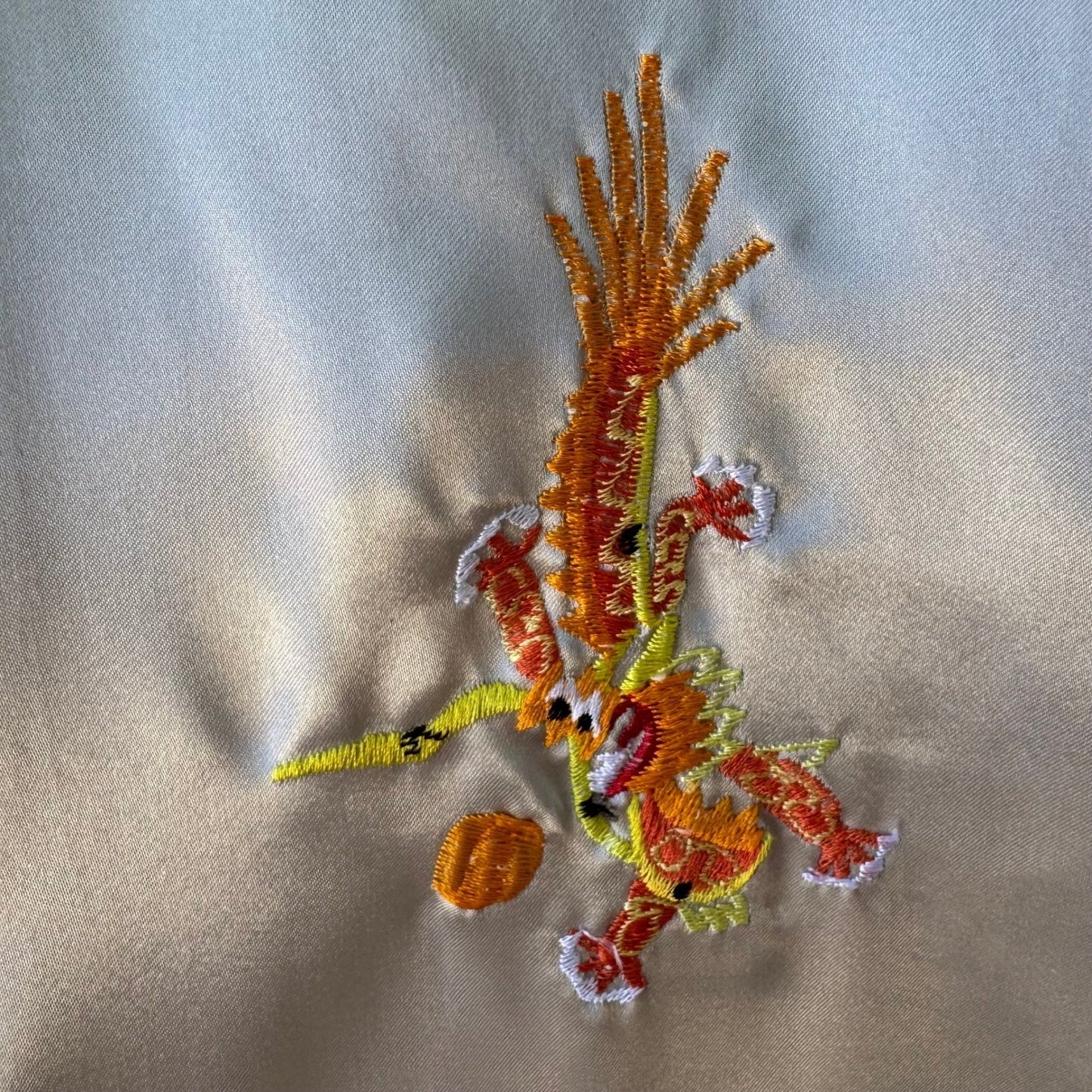 Ceasar Vintage 80s 90s Silver Washable Silk Dragon Embroidered Kimono Robe OS