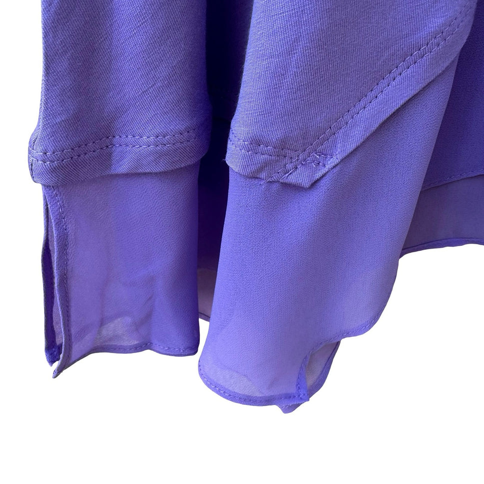 LOGO Lori Goldstein Lagenlook Flowy Chiffon Hem Sharkbite Tunic Knit Top Lilac M